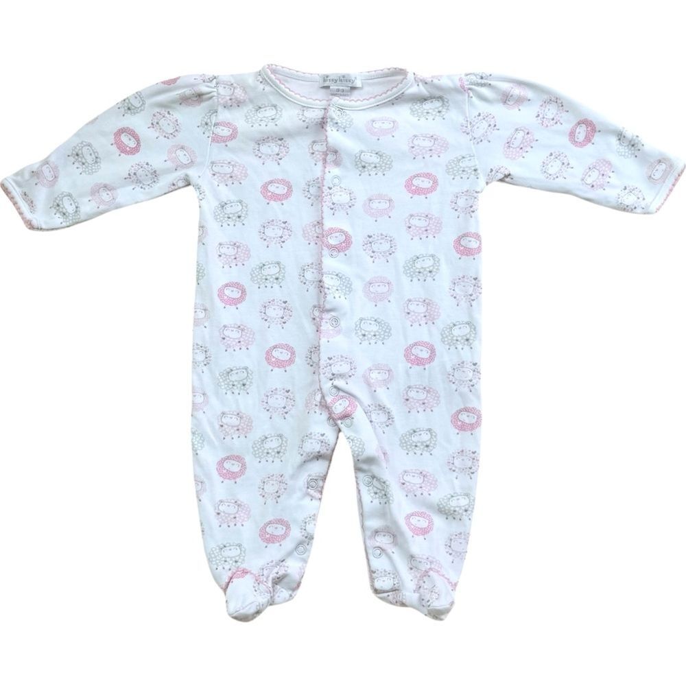 Kissy Kissy Baby Pink & White Cute Sheep Pattern One Piece Footie. 0-3 Months.